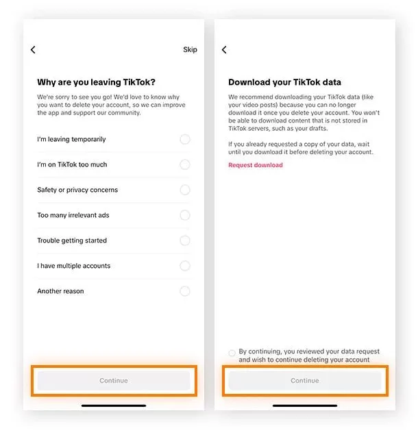 دیلیت کردن تیک تاک
