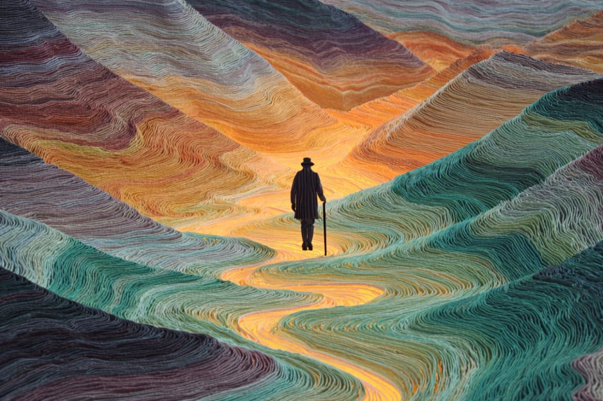 مقصد از خلقت انسان چیست؟_اسکوار 25 مرد با عصا در میان تپه های رنگی